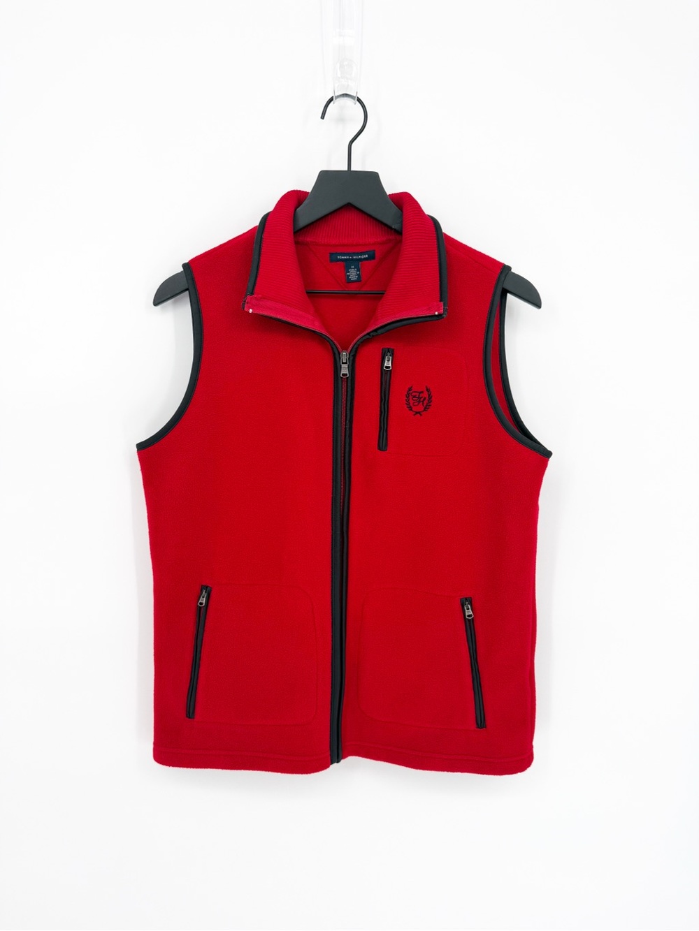 Tommy Hilfiger 2011 Red Fleece Vest Full-Zip Crest Logo XS